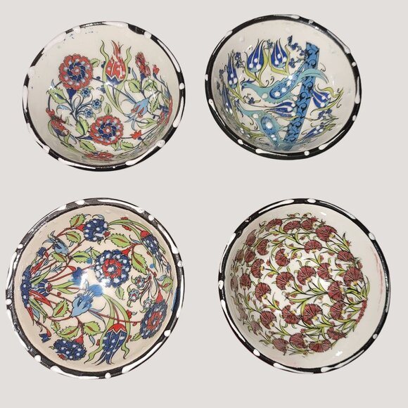 Nakkas Bowls Handpainted Turkish Ceramic Finger Dip Floral Traditional Patterns - Picture 5 of 13